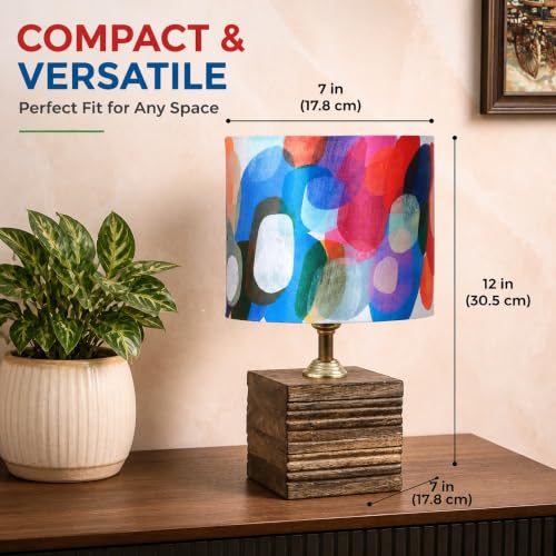 Image of tu casa Mango Wood Table Lamp Fabric Shade Bedroom, Living Room, Console