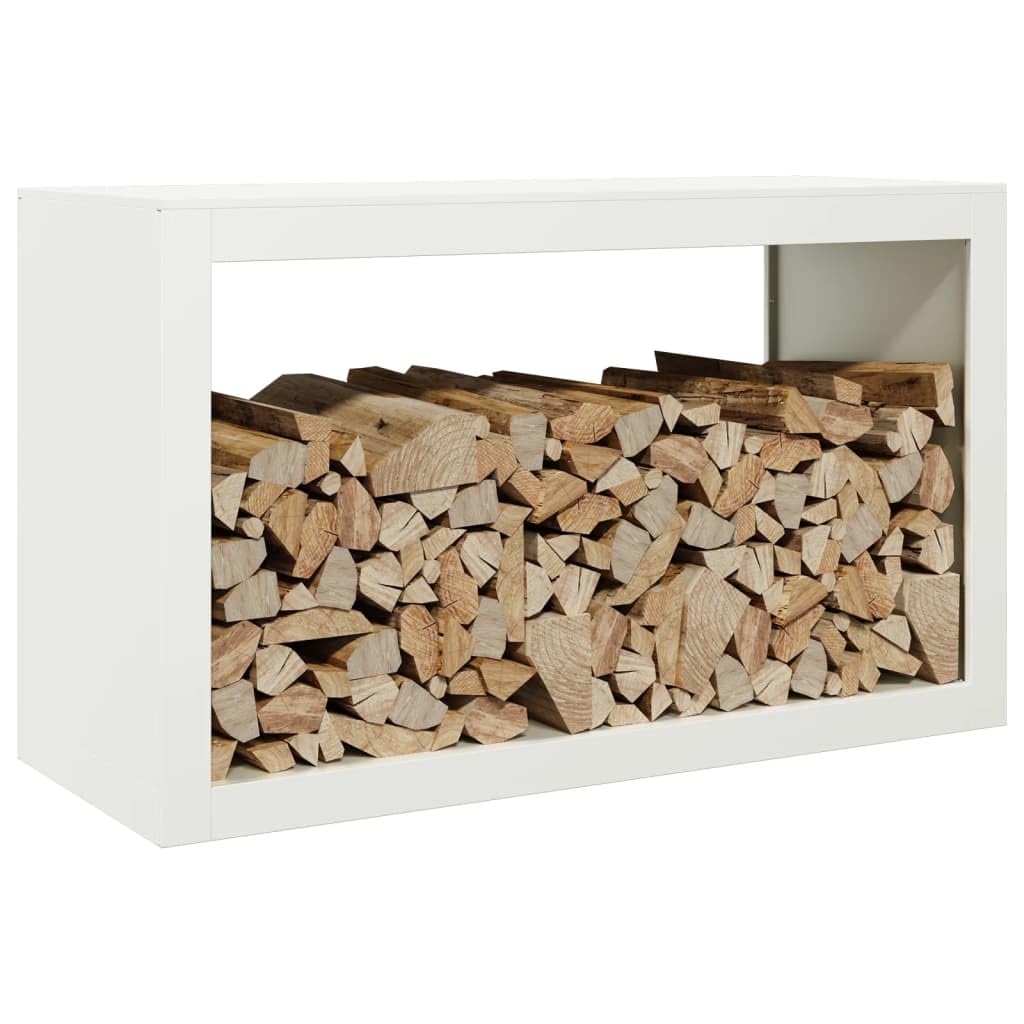 Homgoday Leñero de Acero Blanco 100x40x60 cm Leñera Registro de Leña, Estantería para leña de Chimenea para Interior y Exterior Soporte de Madera