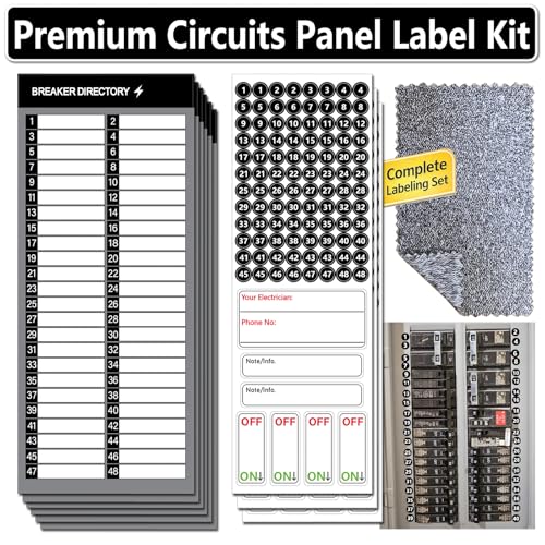 Catálogo de Vinilos para interruptores los 5 mejores. 47 Kit de etiquetas para paneles eléctricos de 48 circuitos con paño de limpieza, etiquetas rompedoras de vinilo impermeables y hoja de directorio, calcomanía fuerte, texto de alto...