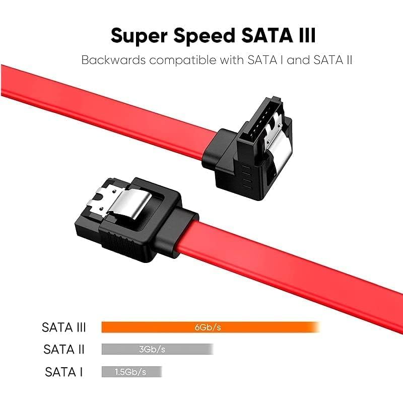 Image of Tobo SATA III Cable • 8-Inch /0.6FT • SATA III 6.0 Gbps • 7pin Female to Downward Right Angle Female Data Cable • with Locking Latch • Support for 2.5'' SSD,3.5''HDD Drive • Red (10)