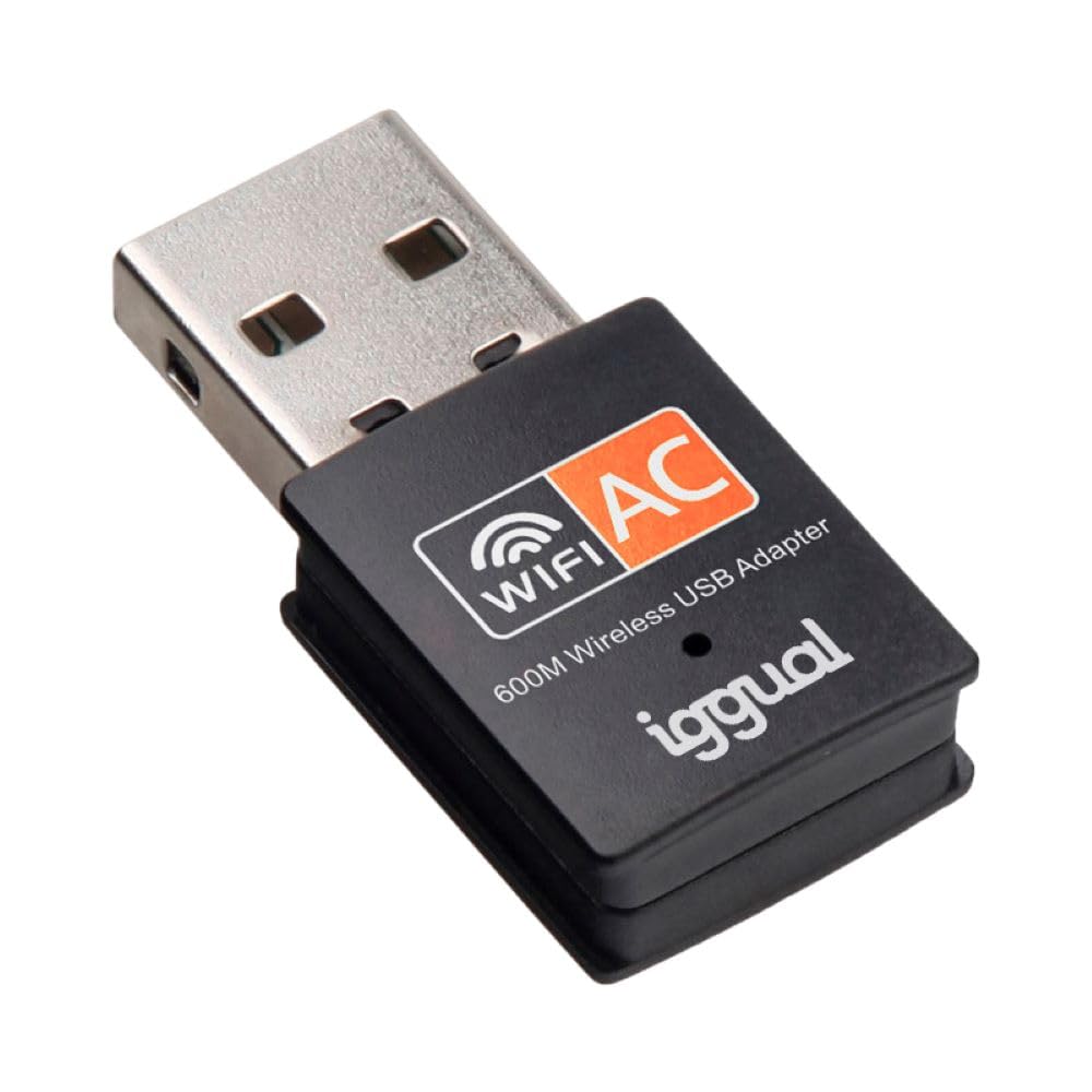 iggual USB WiFi 5 Adapter for PC Speed 600Mbps USB-A Stick 2.0 Dual Band Antenna 5GHz 2.4GHz Wireless Dongle Spike for PC WPA, Compatible with Windows, macOS, Linux LED Indicator