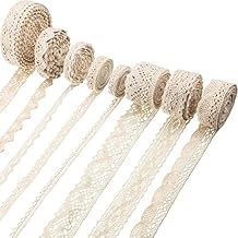 Tatuo Cinta vintage de encaje de algodón de 40 yardas, borde festoneado para decoración de bodas, paquete de Navidad, suministros de costura para manualidades, 5 yardas cada uno, 8 estilos (beige)