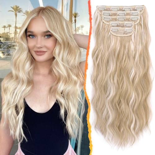 BARSDAR Medium Blonde Wavy Clip in Hair Extensions - 20