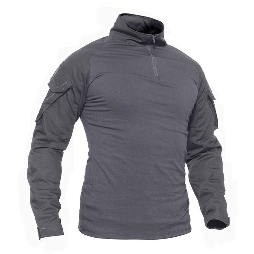 Lilychan Men's Grey Long Sleeve Tactical Shirt - Military Shirt Outdoor Combat Shirt Tactical Combat Shirt With Zipper (, Uk M(Fit Chest:36"-39"))