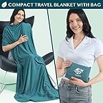 PAVILIA Travel Blanket Airplane Compact with Bag, Small Travel Pillow Blanket Long Flights, Lightweight Plane Blanket with Luggage Strap, Camping Blanket for Traveler Essentials, Teal Blue, 65x40 - Image 3