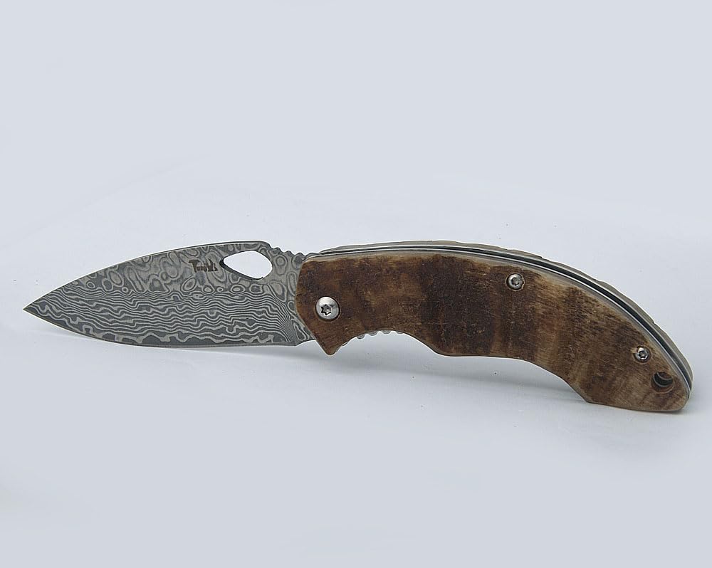 Couteau Tungyi en acier damassé, lame tranchante 5,9 cm, petit couteau adapté à toutes occasions, anniversaires, mariages, cadeaux (3,6" Ram Horn Handle)