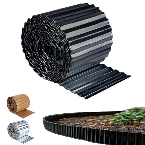 Bordure de Jardin ondulée en métal, Rouleau ondulé, Bordure paysagère pour pelouse, Parterre de Fleurs, clôture de Jardin, Bordure de pavé, Finition Noire, 16 cm de Haut, 5 m de Long