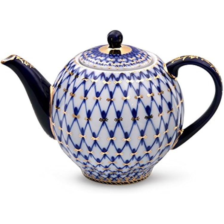 Imperial  Lomonosov Porcelain Teapot &amp;#39;Tulip Cobalt Net&amp;#39