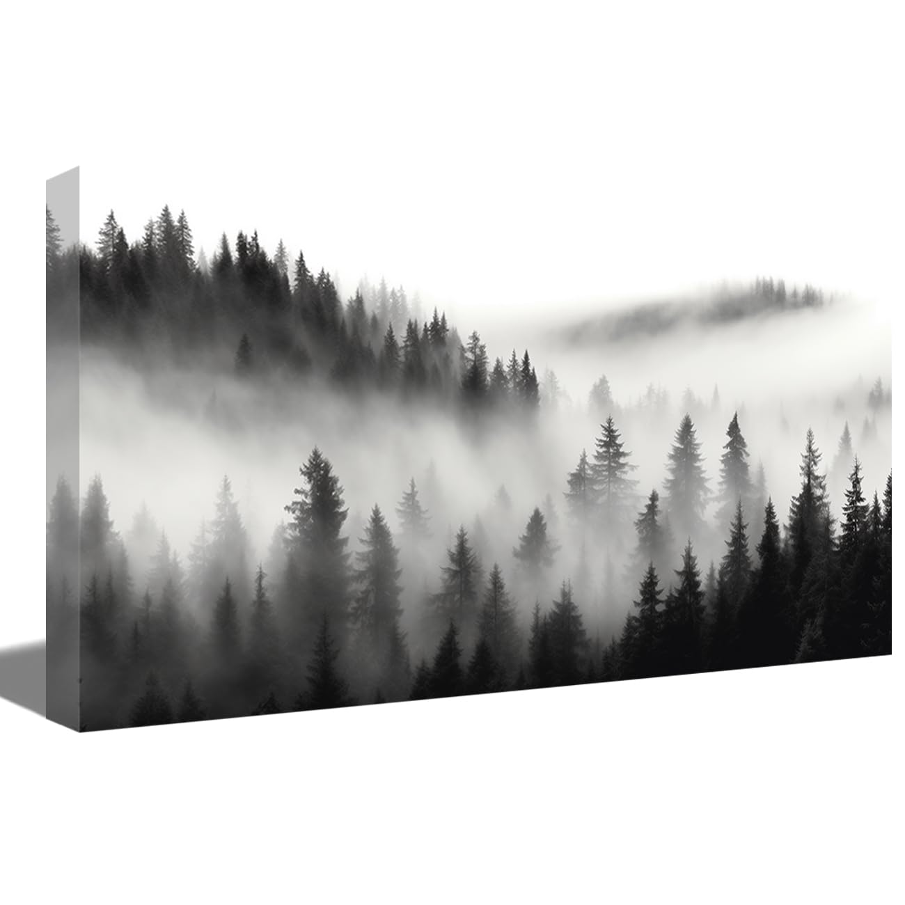 LMYSXAOZ Foggy Forest Canvas Wall Art Black and White Misty Pine Trees Pictures Large Landscape Mountain Painting for Living Room Decor (Forest -C,20.00" x 40.00")