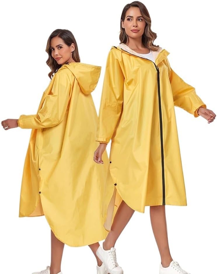 Waterproof Zipper Pocket Poncho Rain Coat for Men and Women, Yellow, Navy, Black, Blue, Trench Coat, Long Sleeve (Color : Yellow, Size : Free Size)