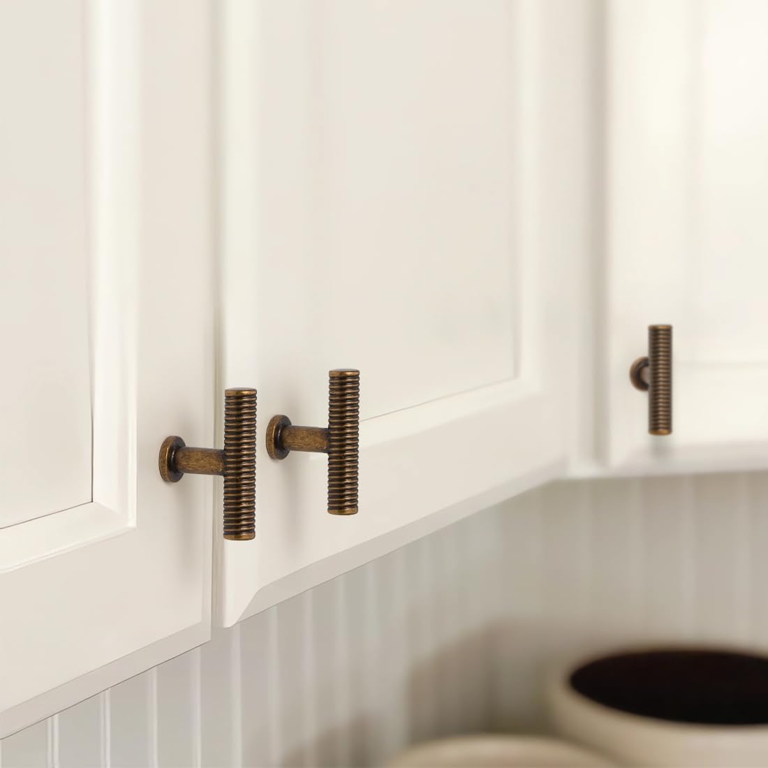 YAGU 10 Pack T bar Antique Brass Kitchen Cabinet Knobs 2 Inch Dresser Drawer Knob Aged Bronze Furniture Hardware Vintage Brass Pulls for Closet Cupboard Wardrobe
