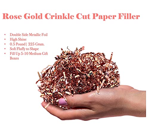 Uniqooo 1/2 Lb Metallic Rose Gold Crinkle Cut Paper Shredded Filler, Pink Grass Raffia Tissue, Strands Shred Craft Bedding Cushion, Wedding Mothers Day Bridesmaid Engagement Gift Boxes Bags Retail #TOP4