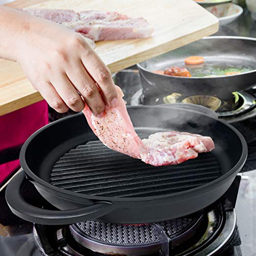Foto von joeji's Kitchen Grillpfanne Induktion mit Glasdeckel 27cm - Aluminiumguss Antihaft - Pfanne Grill Steakpfannen Bratpfanne PFOA-freie