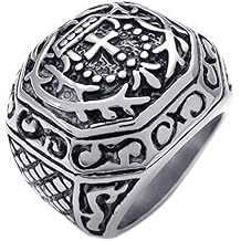 KONOV Heavy Wide Large Stainless Steel Vintage Cross Biker Mens Ring - Size 7
