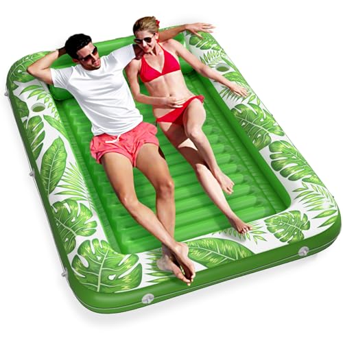Image of Inflatable Tanning Pool Lounger Float - Jasonwell 4 in 1 Sun Tan Tub Sunbathing Pool Lounge Raft Floatie Toys Water Filled Tanning Bed Mat Pad for Adult Blow Up Kiddie Pools Kids Ball Pit (Green,XL)