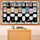 ZOIIWA Boho Mental Health Bulletin Board Decorations Set All Feelings are Ok Classroom Decor Back to School Emotion Inspirational Wall Decor Positive Cutouts for Counselor Therapy Calm Corner Supplie