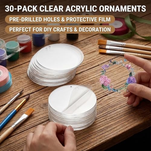 Acrylscheiben rund transparent 5cm 1mm dick mit Loch – Acrylglas Anhänger Scheiben für Basteln Gravur Deko DIY Schlüsselanhänger Projekte Weihnachten