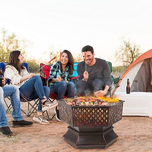 Zeshoekige vuurkorf voor in de tuin, 76 x 76 x 63 cm, met vonkbescherming, voor tuin, terras, strand, voor verwarming en… - Image 7