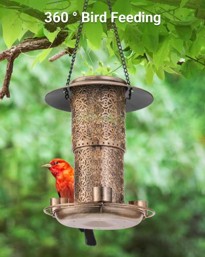 Desgully Solar Bird Feeders For Outdoors Hanging,3Lbs Metal Bird Feeder W/Water Cups And Circular Perch,Wild Bird Feeder As Gift Ideas For Bird Lovers Garden Yard Patio Cardinals #TOP4
