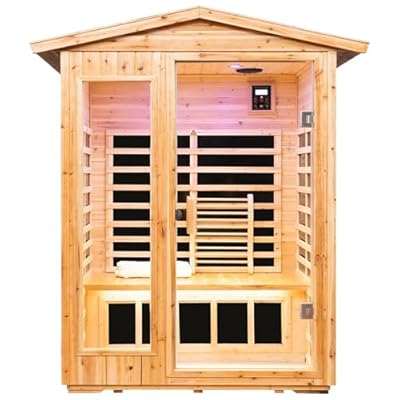 KUNSANA Far Infrared Sauna Room for 2 Persons Low EMF Home Indoor/Outdoor Saunas Canadian Premium Hemlock Wood-Sweating Detox-Colored Light Spectrum-LCD Display-Bluetooth