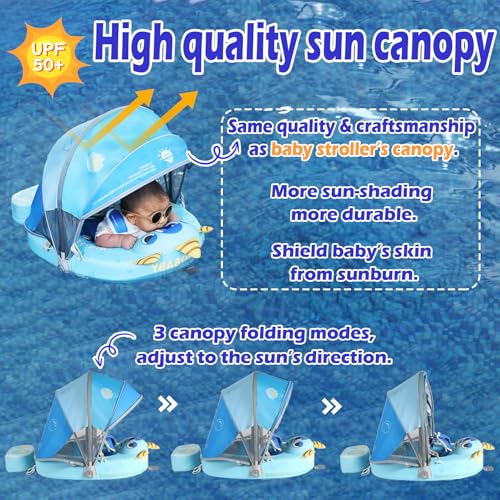 Mambobaby Float with Canopy Size Improved Non Inflatable Infant Baby Pool Float Smart Mambo Float Swim Trainer Add Tail Swim Float Mambo Float Solid Air Free Water Waist Swimming Ring