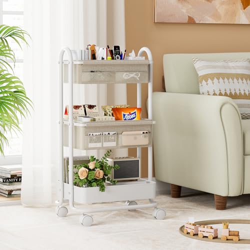 Image of Modanais Baby Diaper Caddy Organizer Cart - 3 Tier Rolling Storage Cart with Wheels, Baby Essentials Nursery Storage, Detachable Dividers - for Crib, Bedroom, Art & Craft Organizer (Off White)