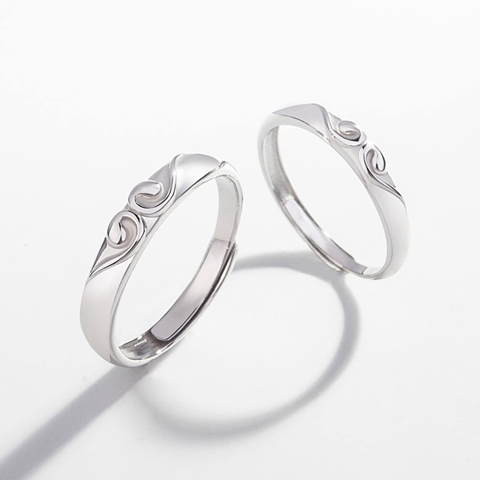 Anillos de compromiso, par de 2 unidades, anillos de pareja, 3,5/2 mm, diseño de mono estrecho, elegante paquete de regalo, regalo para mujeres en San Valentín (ajustable)