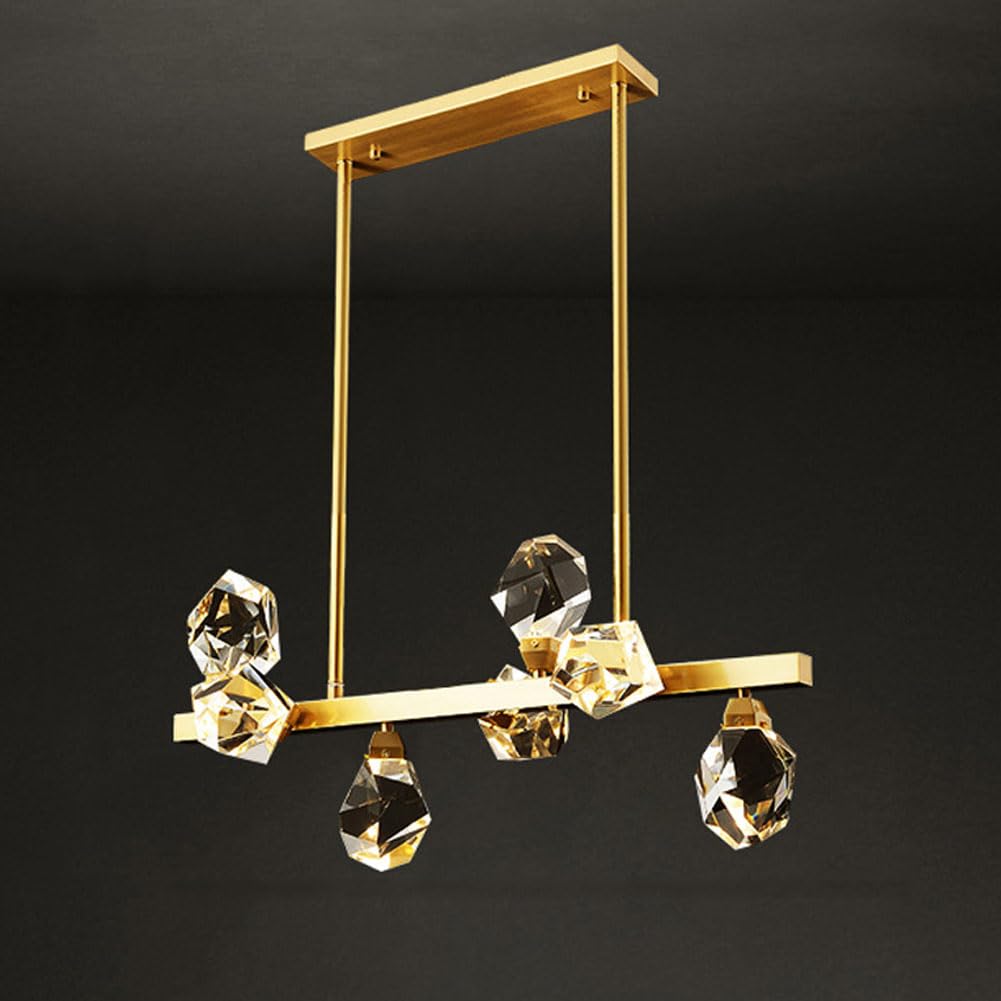 KXEcoLife All-Copper Long Strip Lamp Light Luxury Crystal Restaurant Chandelier Modern Dining Stylish Lighting Upscale Room Fixture Contemporary Pendant Light,7 heads