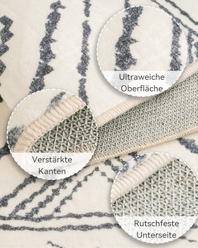 DEFYNEE Teppich Wohnzimmer 150x210 cm Wohnzimmerteppich, Waschbarer Teppich, Kurzflor (Florhöhe ca. 5,88 mm), rutschfest, Vintage & Boho Rug für Kinderzimmer, Schlafzimmer, Büro, Schwarz-Weiß