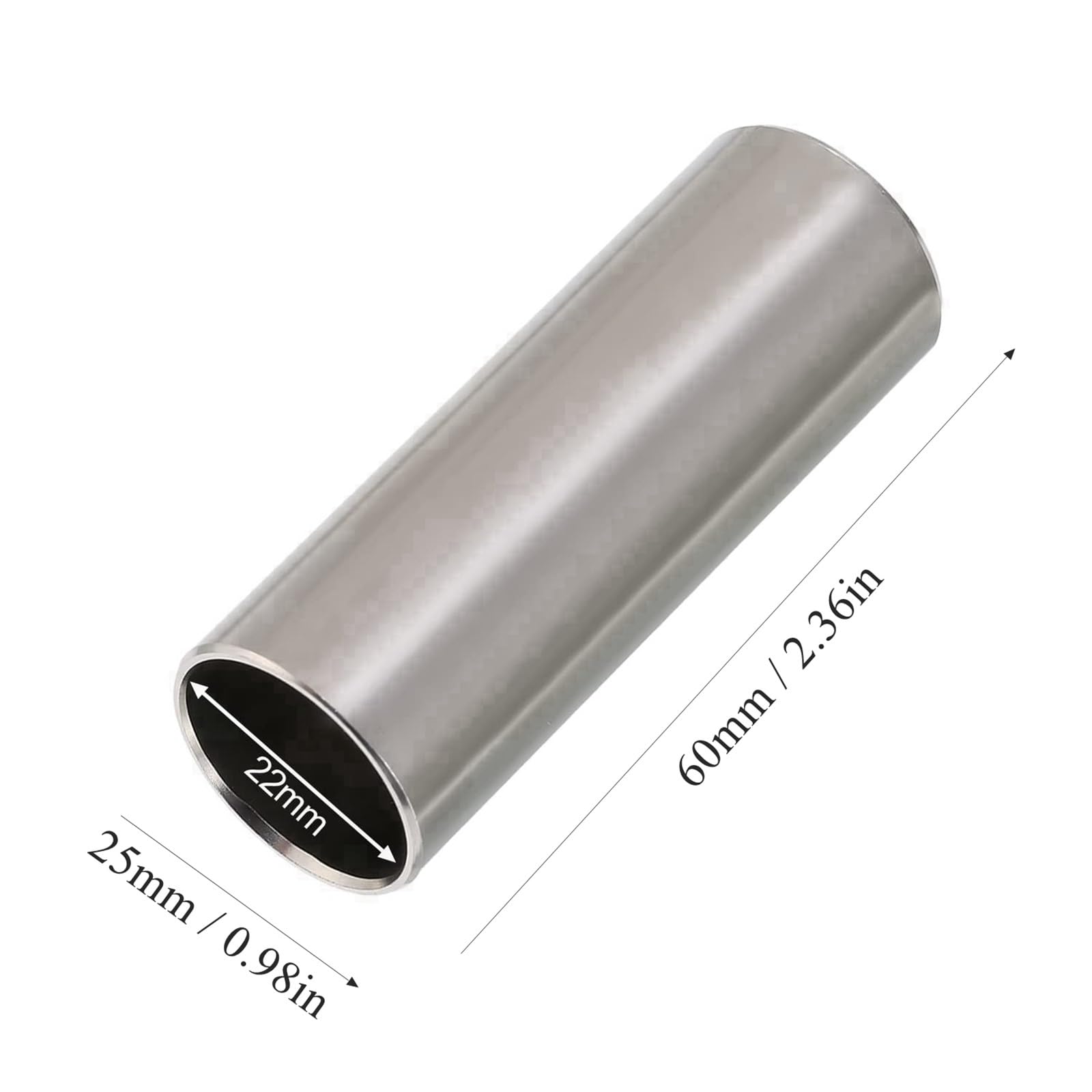 Set Di 2 Slide Per Chitarra In Vetro E Acciaio Inossidabile Lunghezza 60 Mm Con Custodia In Metallo Attrezzi Liutaio Principianti