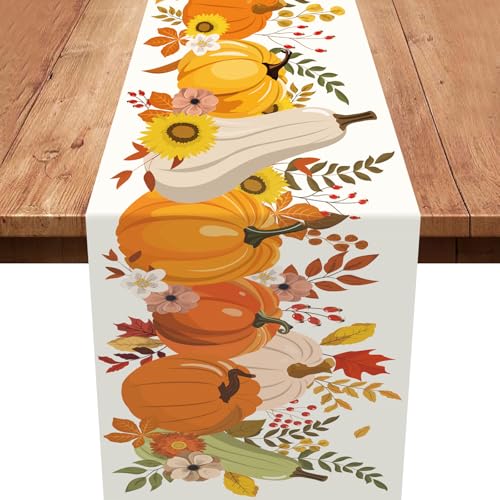Thanksgiving Day Decorations,Thanksgiving Day Table Runner Harvest Fall Table Decor Pumpkin Table Runner Farmhouse Holiday Party Decor 13x72 Inch