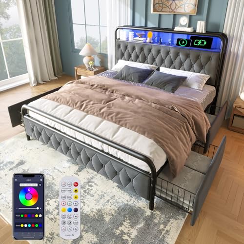 Letto Matrimoniale con Contenitore 140x200 cm con LED e USB Type C