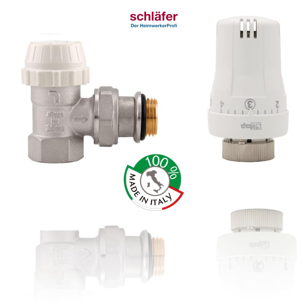 Schläfer 37021001 - Thermostat-Komplett-Set Eckform, Thermostatkopf mit eingebautem Flüssigkeitsfühler, Frostschutz, Heizkörper, Heizungsregler - 1/2 Zoll -Thermostatventil Eckform