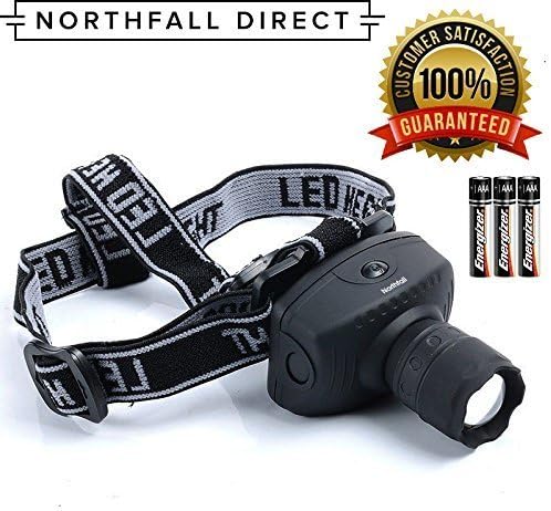 LED Headlamp by Northfall Direct - Ultra-Bright Flashlight for Camping, Hiking, Running, Safety and Work. Comfortable & Lightweight - Batteries Included - Lifetime Warranty