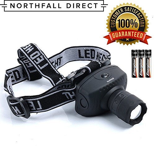 LED Headlamp by Northfall Direct - Ultra-Bright Flashlight for Camping, Hiking, Running, Safety and Work. Comfortable & Lightweight - Batteries Included - Lifetime Warranty