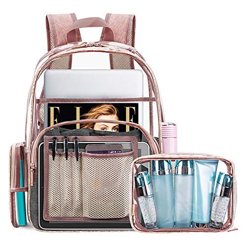 Preisvergleich Produktbild Stylischer transparenter Rucksack und Kosmetiktasche, wasserfest, für Studenten, Rosa
