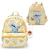 Stitch Mini Backpack Set - Bundle of 13” Disney Bag with Front Pocket & Water Bottle | Disney Lilo & Stitch Backpack Purse for Kids, Teens, and Women