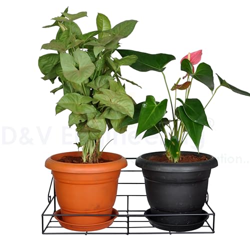 Image of D&V Engineering Metal Wall-Mounted Planters Stand | Hanging Flower Pot Holder for Balcony, Living Room, Office Decor | Space-Saving Plant Stand | Holds Up to 20kg | Pack of 4, Black
