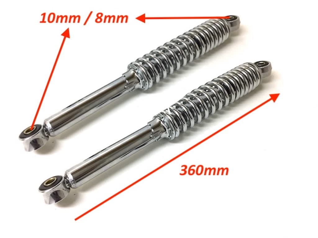 360mm Chrom Stoßdämpfer Set, 5-fach verstellbar passend für Simson, Zündapp, Puch, Hercules, Kreidler, Honda – Hydraulisch gefedert