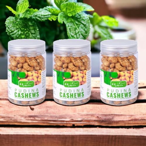 Image of J J crunch N munch 100% Natural Cashew Roasted with Mint Whole Crunchy & Spicy Cashew (Each 250gm) (Pack of 3) (1)