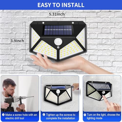 BRITSPEAR 600Lm Solar Lights Outdoor 100 LED Solar Security Light with Waterproof Wall Light Solar Powered and 3 Modes for Outdoor 1200mAh (Black)
