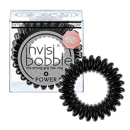 invisibobble POWER Hair Ties, True Black, 3 Pack - Extra Strong Grip, Waterproof, Traceless - Perfect for Sports, Suitable for All Hair Types