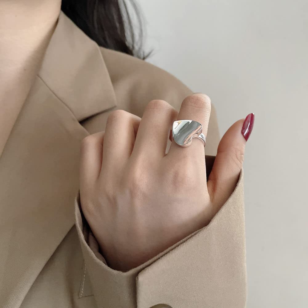 Anello Regolabile,S925 Anello In Argento Sterling A Forma Di Cuore Anelli Regolabili Minimalista Anello Aperto Argento Anello Per Il Pollice Anello Eterno Fascino Di Nozze Gioielli Regali Per Uomini