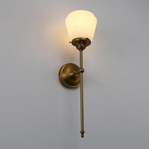 Miniatura 8 de Pathson Modern Wall Sconce Light with Milk White Glass, Hardwired Bathroom Wall Vanity Lamp, Mid-Century Rustic Decor for Living Room Bedroom