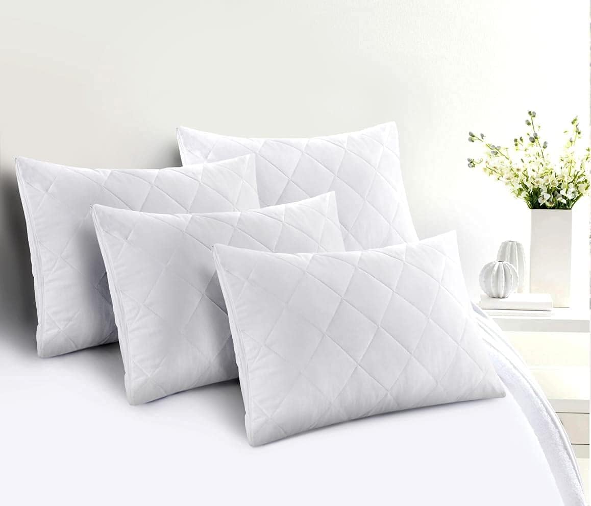 Gallant Global Quilted 4 Pack Pillow Protectors White Ultra Soft & Breathable 100% Microfiber Super Soft Comfortable and Zipped Closer Pillowcase Protectors (4)