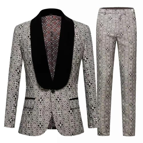 Veste costume jacquard et pantalon revers châle velours