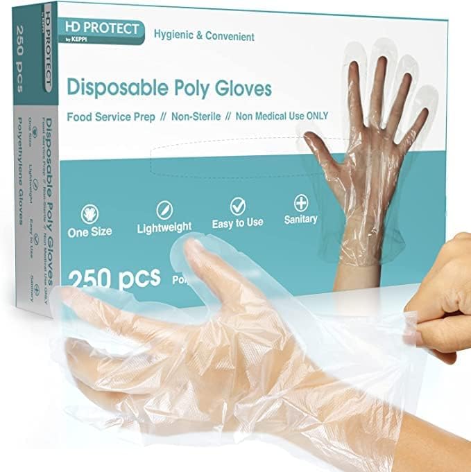 Keppi Kitchen Gloves | 250 Pk | Food Gloves Disposable for Cooking, Food Service, Food Handling, Prep & Serving | Latex and Powder Free - One Size Fits Most