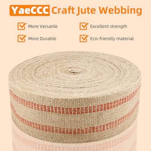 Image of YaeCCC Jute Webbing,Upholstery Webbing for Chair,3.5 inchx33Yd Upholstery Strap | 100% Jute Web Heavy Duty for Burlap Upholstery,Chair Repair&Crafts(Red Stripe)