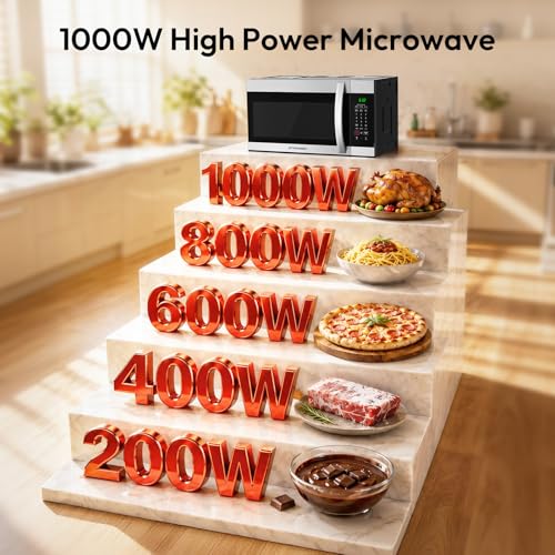 Image of 30 inch Over the Range Microwave Oven, ThermoMate 1.7 Cu. Ft Capacity Microwave Over the Stove with One Touch, 1000 Cooking Watts, 300 CFM Venting, 2-Level Cooktop Light, Stainless Steel