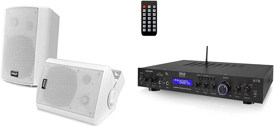 Pyle Wall Mount Bluetooth Home Speaker System - Active + Passive Pair, Wireless & 5 Channel Rack Mount Bluetooth Receiver, Home Theater Amp, Speaker Amplifier, Bluetooth Wireless